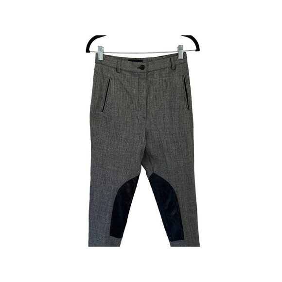 Made in Italy GILMAR Wool Riding Pants Grey High Rise Leather Inserts Size 42/6 - Picture 6 of 9